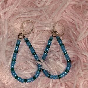 Blue Beaded Hoop Earrings